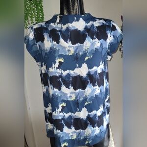 Calvin Klein Blue And White Patterned Short Sleeve Top M